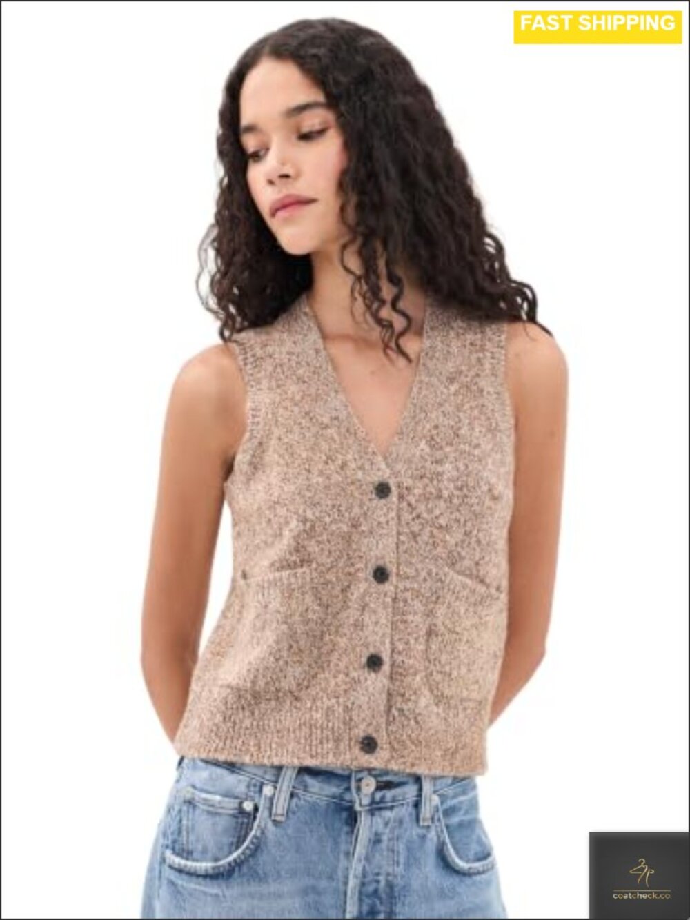 Marled Knit Sweater Vest with Patch Pockets